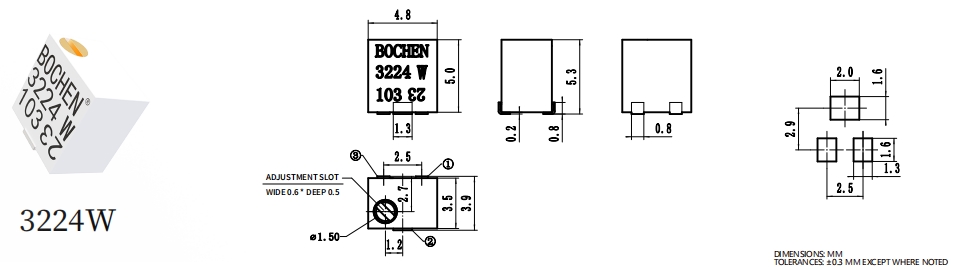 3224W-1-103 0.25W 10k Ом 10 Поворотов 4 мм SMD Тример Потенциометр