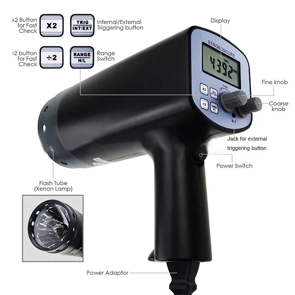 DT-2350 Digital Handheld Stroboscope with Flash Tube Life 100 Million Times, 0.3 Seconds Sampling Time, and ±(0.05%N+1d) Accuracy