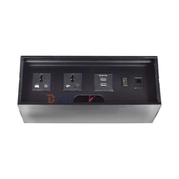 Factory Price Desktop Table brush Flip Cover power socket with 2*Universal power supply, 2*USB A, 1*Network, 1*HDMI