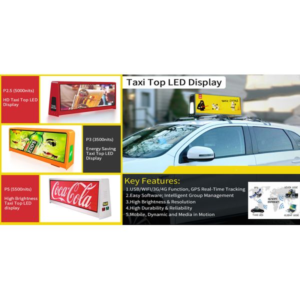 Digital Taxi Roof LED Advertising Billboards Waterproof Surpport USB/3G/4G/WIFI