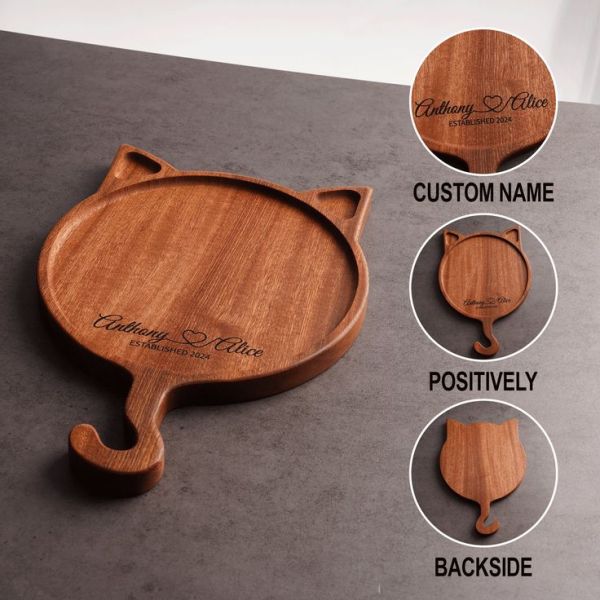 7''8''10'' Irregular Wooden Round Cat Display Plate Handmade Solid Wood Pizza Plate