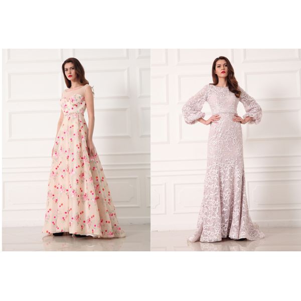 Ladies Off - Shoulder Vintage Evening Dresses Embroidered Lace For Wedding Bridesmaid