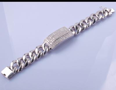 25.7gram Stones Crystals 925 Sterling Silver Bangles Pearl Shape Men's Bracelet Unisex Styles Link Chain