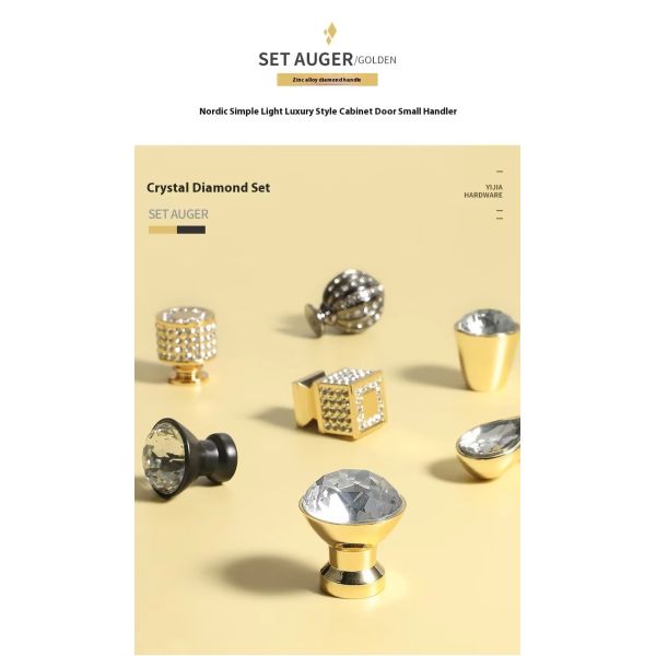 Wholesale Luxury Nordic Style Crystal Handle Modern Design Zinc Alloy Door and Wardrobe Pulls for Dresser & Drawer