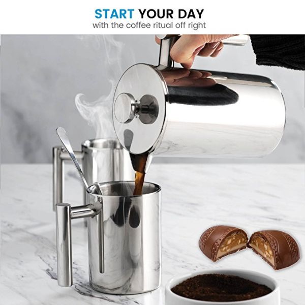 Bouteille à café à double paroi isolée à presse française isolée 1L