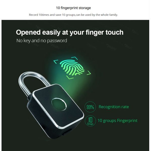 Biometric Fingerprint Smart Electronic Portable Zinc Alloy Hardened Shackle Temperature Resistant 110g Lightweight Security