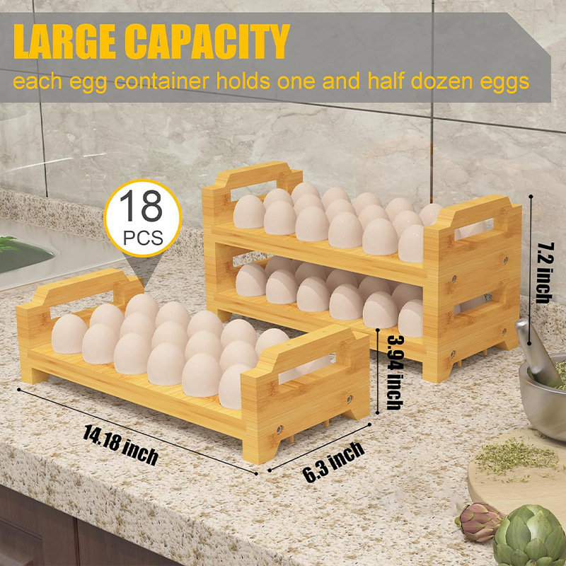 Bamboo Egg Display Rack Can Be Stacked Multi-layer Household Kitchen Wooden Partition Storage Egg Tray Multi-layer Storage Rack