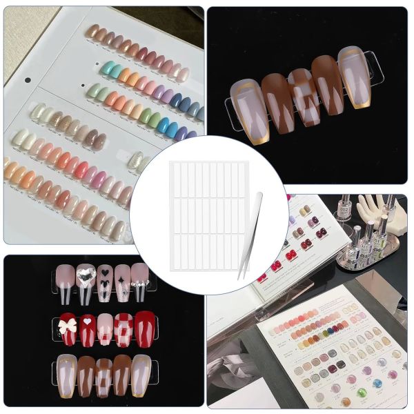 12 Sheets Double Sided Acrylic Nail Tape Clear Mounting Tape Press on Nails Nail Art Packaging Salon Supplies with Tweezers
