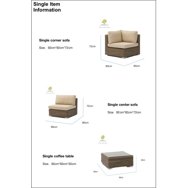 PE Wicker Rattan Furniture Patio Sofa Set Aluminum Frame Outdoor Sectional Conversation Sofa