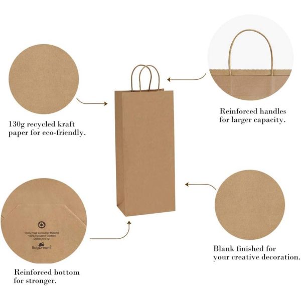 Золотая белая бумажная сумка для печати бутылок с вином