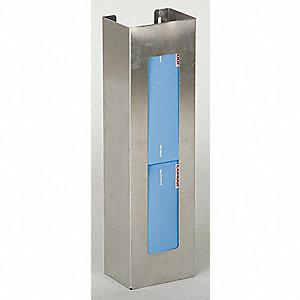 O suporte vertical de prata do distribuidor da luva guarda um projeto fixado na parede de 2 caixas