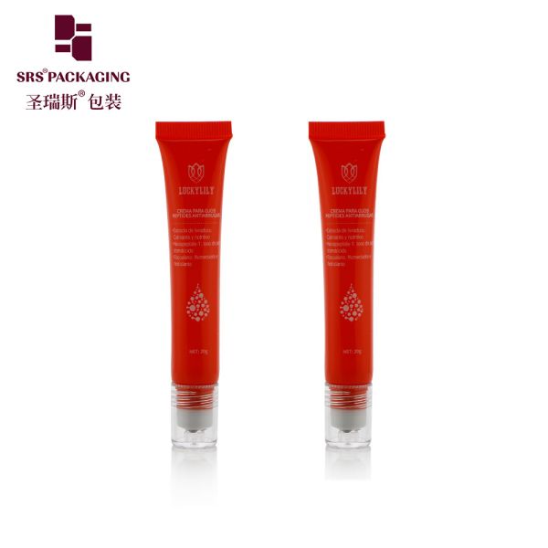 Hot Red Injection PE 3 Steel Roller Ball Tube Squeezable D19mm 20ml For Eye Serum