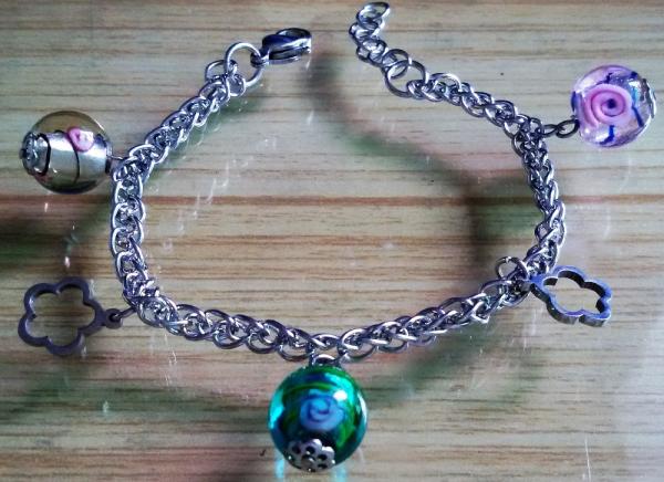 Stainless Steel Chain Linked Murano Pandora Glass Beads Charms Bracelets,12 Styles