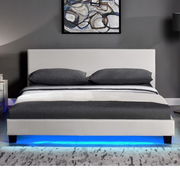 Modern PU Leather Upholstered Bed Frame Plywood With LED Bed Frame