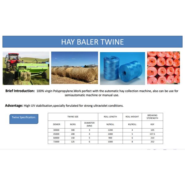UV Resistant Polypropylene Tying Twine with High Tensile Strength (105KGF - 250KGF) and Customizable Length for Greenhouse and Agriculture