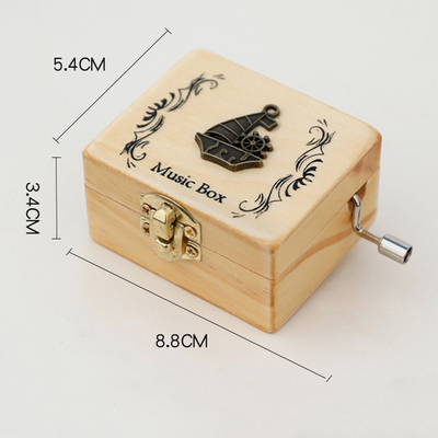 Christmas Holiday Wooden Jewelry Music Box with Silk-Screen Printing and Burned Design