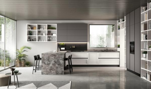 Handless Melamine Kitchen Cabinet Fitted Grey Kitchen Storage Cabinet Customized