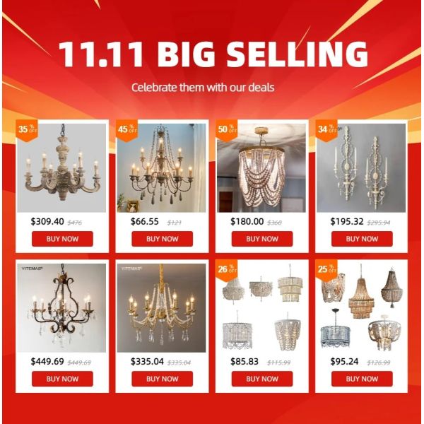 Gold Chandelier Wooden Beaded Lighting Fixture Fringe Hanging Light Silas Chandelier (WH-AP-652)