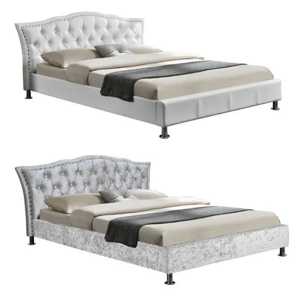 Роскошная машинная плита короля Размера Бархата Ткани с Tufted и кристаллическим изголовьем