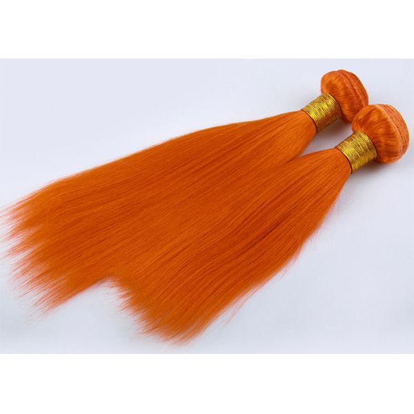 Customized Orange Silk Straight Virgin Human Hair Extensions Double Stitch Weft