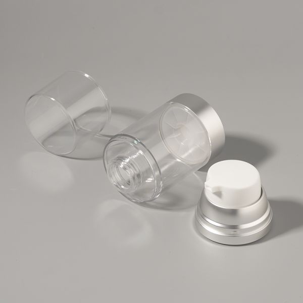 Factory Wholesale Luxury Empty 100ml 150ml 120ml ABS AS Airless Pump Bottle Customized Matte Glossy Silver UV Supplier