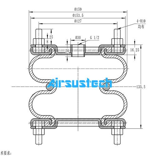 Do dobro industrial do CR G1/2 de ContiTech FD 76-14 DS das molas de ar de Airsustech 6X2 airbag complicado
