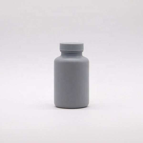 Garrafa de plástico cinza prateado de 200 ml de HDPE para embalagens de medicamentos sólidos personalizáveis