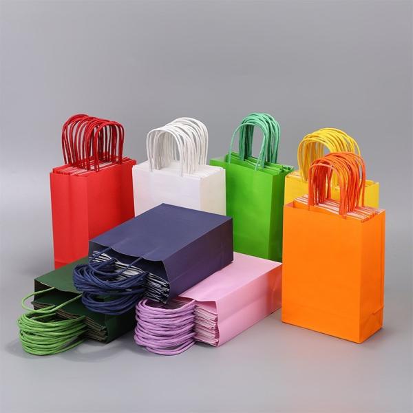 Reusable  flat bottom paper bags christmas paper gift bags paper twist handle bags