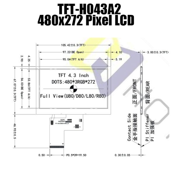 4,3 affichage à cristaux liquides de l'affichage 480x272 IPS d'affichage à cristaux liquides de Tft de pouce surveille le fabricant d'affichage de TFT LCD