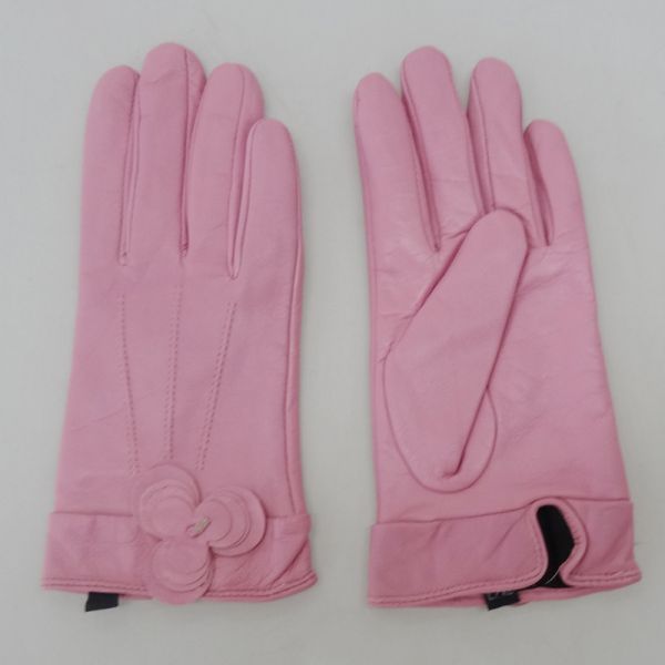 Fashion pink genuine sheepskin leather gloves for ladies