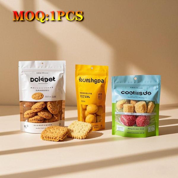 Custom Printed Coffee Stand-Up Bags Chocolate Cookie Snack Mylar Bags Recyclable Packaging Bags With Windows And Zippers