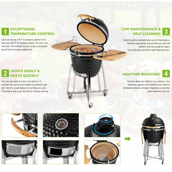 Asador De Carbon Green 13 21 23.5 Inch XL Outdoor Raclette Ceramic Egg Charcoal BBQ Grills Kamado