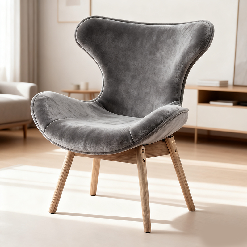 Modern Simple Casual Living Room Single Sofa Chairs Fabric Upholstered Lazy Lounge Chair Steel Legs Recliner Eco-Friendly Hotel