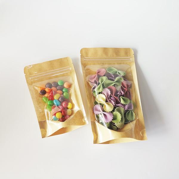 Moisture Proof Digital Printing Zipper Kraft Paper Stand Up Pouch For Dry Food Snacks Candy Bean Packaging