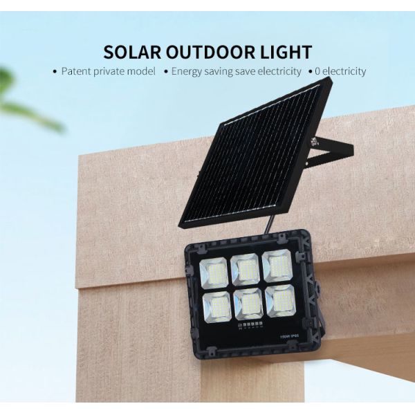 Réflecteur solaire efficace, 150W, en aluminium noir, étanche IP65, idéal pour l'éclairage extérieur