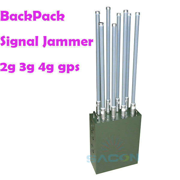 120W Output Power Backpack Signal Jammer with 8 Antennas and 100m Range for 2G 3G 4G 5G VHF UHF WiFi GPS Blocking