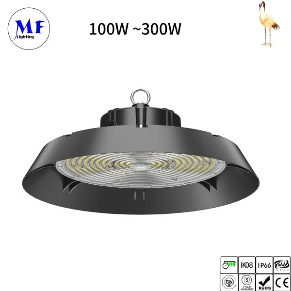 150W-300W IP66 UFO LED High Bay Light Com Kit de Emergência Bateria Para Arena Desportiva Estádio Interior Garagem de Estacionamento