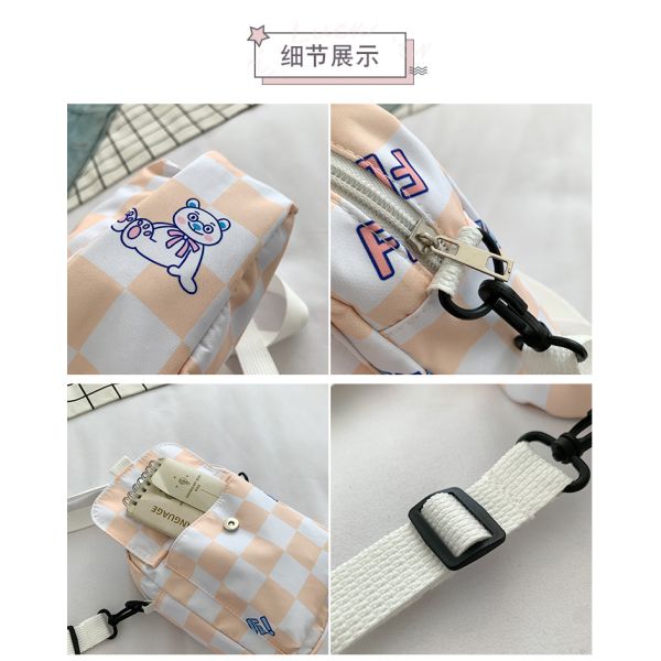 Grid cross body nylon square bag ins Korean large capacity single shoulder plaid mobile phone bag wholesale