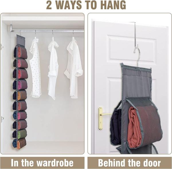 Legging Storage Organizer For Closet, Hanging Closet Organizer System, Grey Clothes Closets Holder With 20 Roll