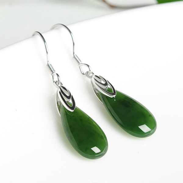 925 Sterling Silver Design Green Nephrite Jade Drop Earrings with Custom Logo Sublimation Printing