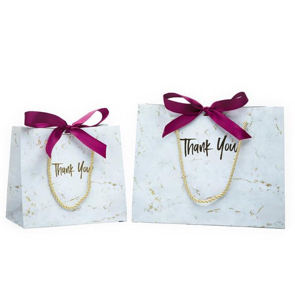 Ivory paper customised marble paper bag stone design candy bags handmade rope handle