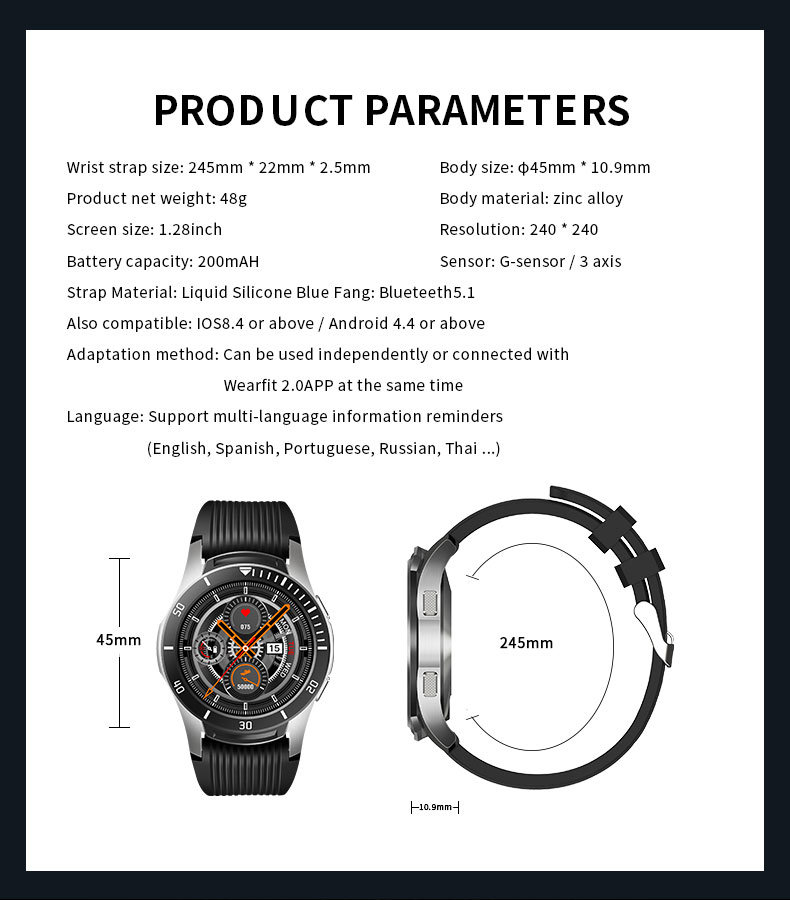Тип спорта андроида Smartwatch округлой формы NFC с батареей 200mAh