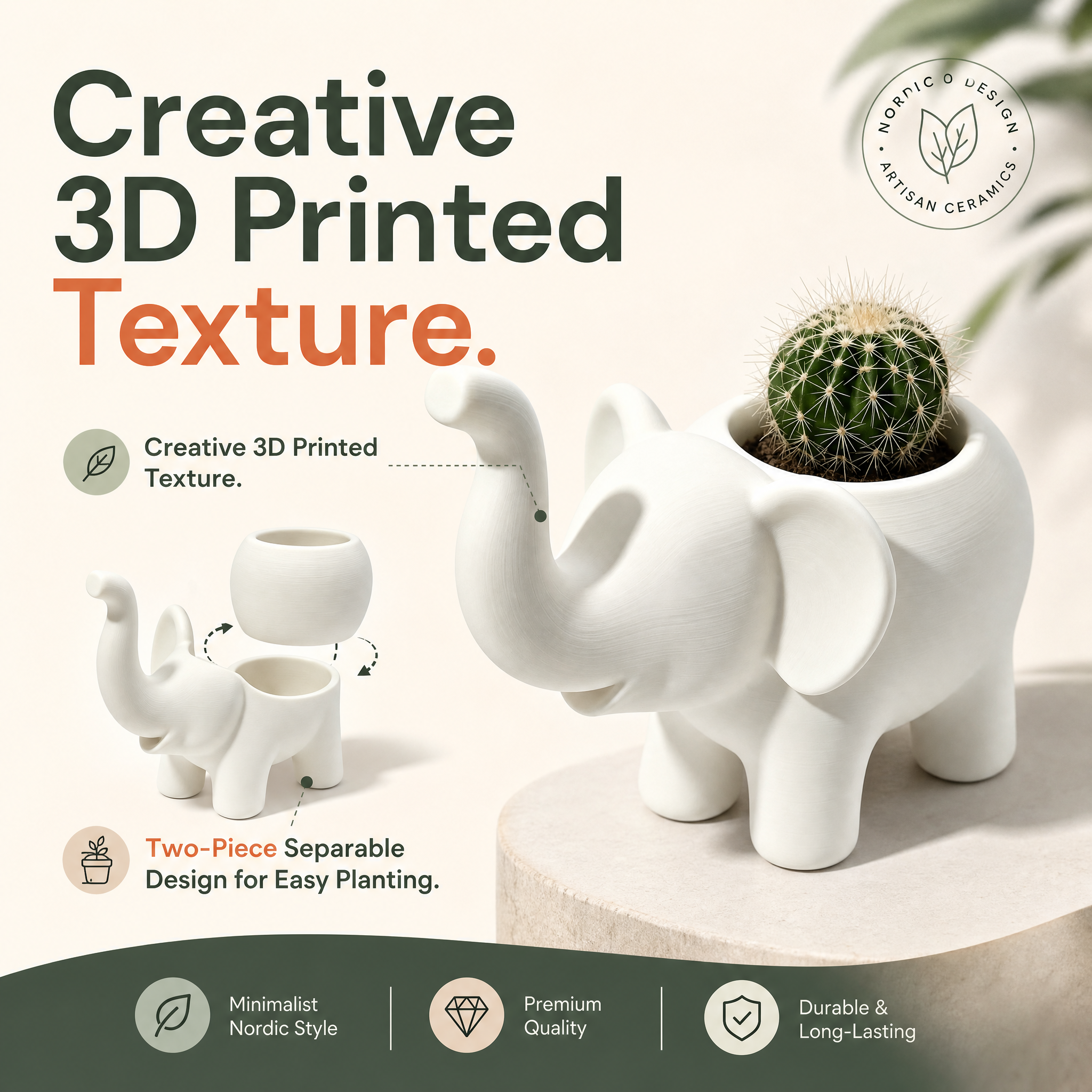 Painting Polishing 3d Printed Holiday Decorations Elephant Minimalist Animal Figurine