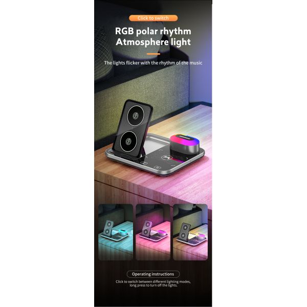 9V 2A 4 In 1 Wireless Charging Stand With RGB Nightlight