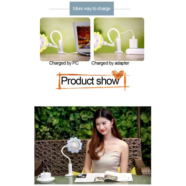 Sunflower clip fan Flexible tube clip rechargeable portable mini fan on clip