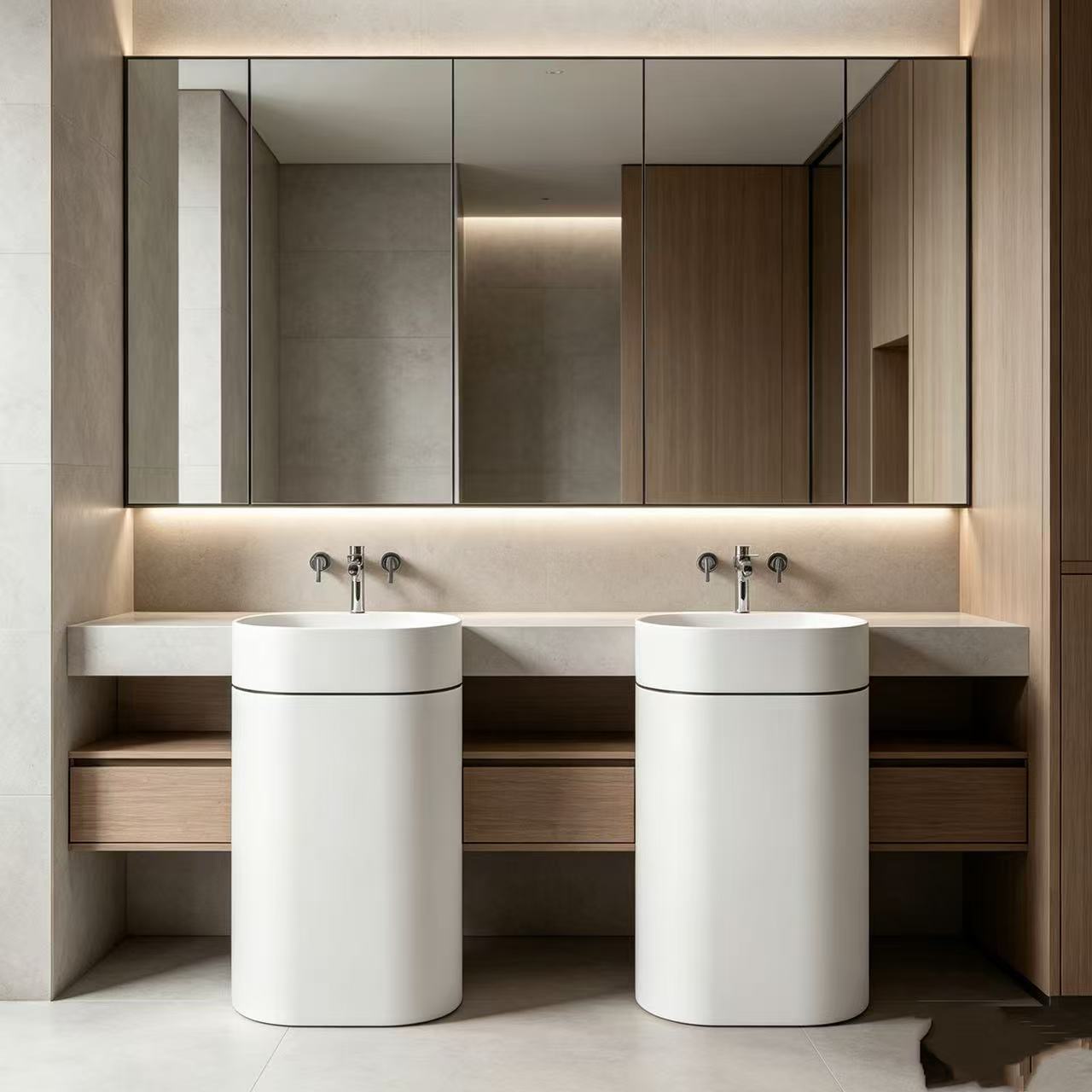 Wall Mounted One Hole Bathroom Pedestal Basin Free Standing Sink Anti Fingerprint