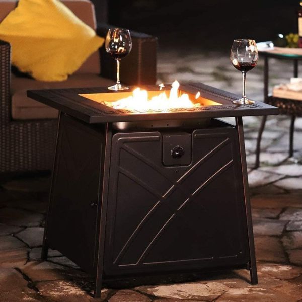 28 Inch 50000 Btu Propane Gas Fire Pit Square Outdoor For Deck Porch