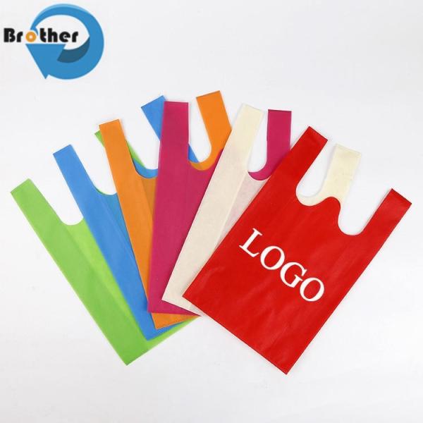 Biodegradable Cheap Eco-Friendly Reusable W Cut T Shirt Vest PP Non Woven Supermarket Tote Grocery