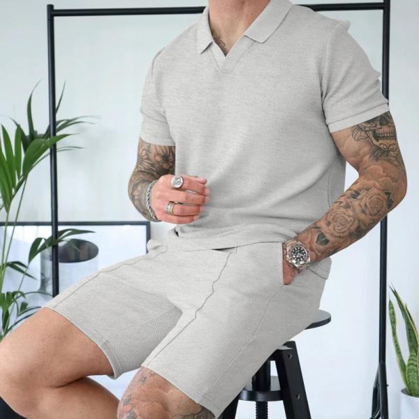 Traje de Verão 2024 personalizado para Homens T-shirt de Polo de cor sólida e shorts de waffle
