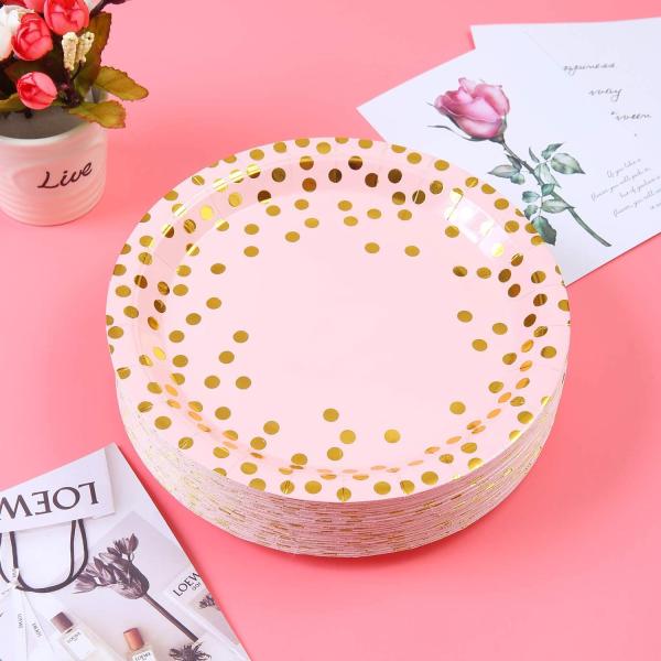 CE FDA 60 Pieces  Party Pale Pink And Gold Paper Plates